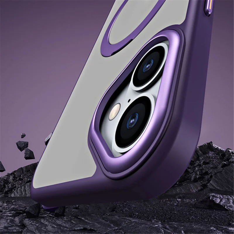 For iPhone 16 Plus Kickstand Case TPU+Acrylic Magnetic Phone Cover - Grey