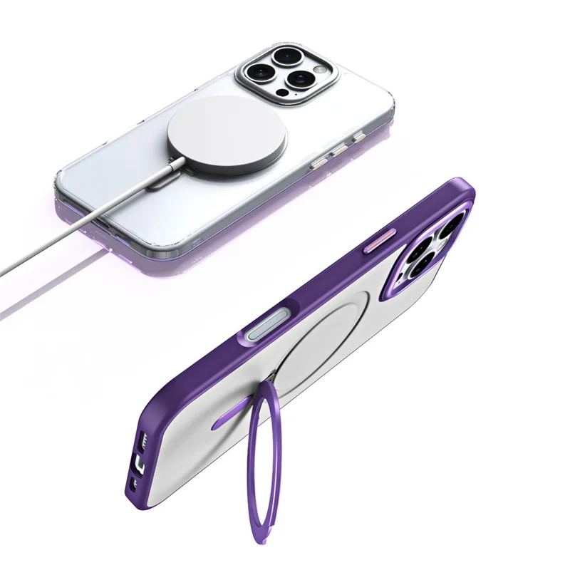 غطاء لهاتف iPhone 16 Pro Max متوافق مع MagSafe، غطاء هاتف شفاف بمسند قابل للتعديل من مادة TPU وأكريليك - شفاف