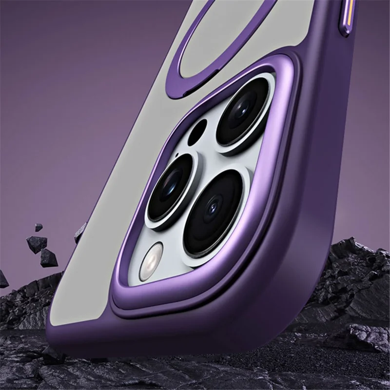 غطاء لهاتف iPhone 16 Pro Max متوافق مع MagSafe، غطاء هاتف شفاف بمسند قابل للتعديل من مادة TPU وأكريليك - شفاف