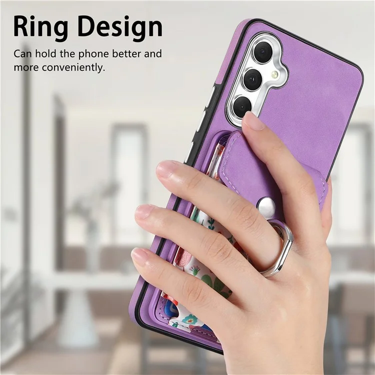 E3 For Samsung Galaxy A05s 4G Magnetic Case Compatible with MagSafe Detachable Card Holder - Purple