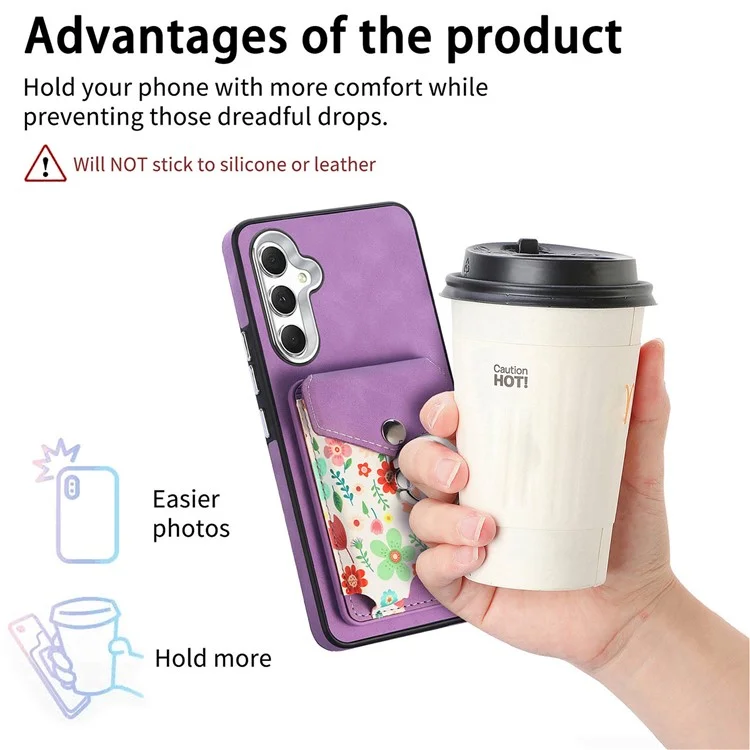 E3 For Samsung Galaxy A05s 4G Magnetic Case Compatible with MagSafe Detachable Card Holder - Purple