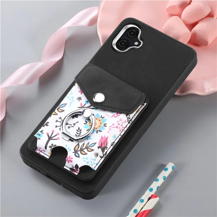 E3 For Samsung Galaxy A05 4G Magnetic Case Rotary Ring Holder Phone Cover Card Bag - Black