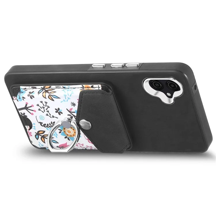 E3 For Samsung Galaxy A05 4G Magnetic Case Rotary Ring Holder Phone Cover Card Bag - Black