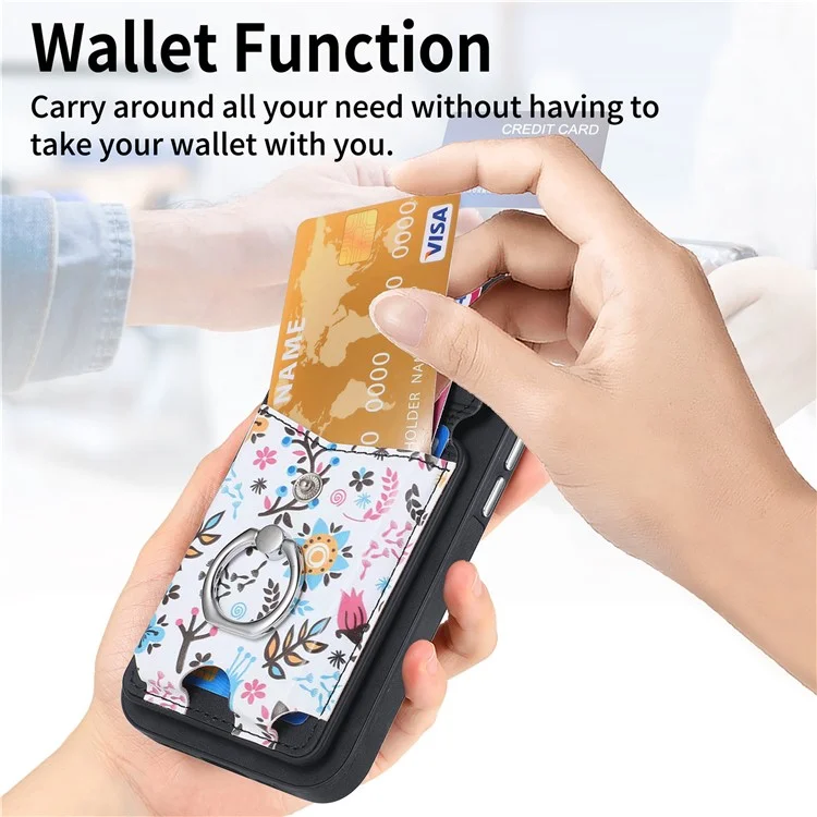 E3 For Samsung Galaxy A05 4G Magnetic Case Rotary Ring Holder Phone Cover Card Bag - Black