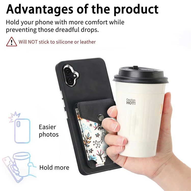 E3 For Samsung Galaxy A05 4G Magnetic Case Rotary Ring Holder Phone Cover Card Bag - Black