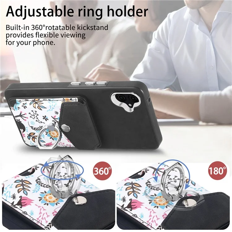 E3 For Samsung Galaxy A05 4G Magnetic Case Rotary Ring Holder Phone Cover Card Bag - Black