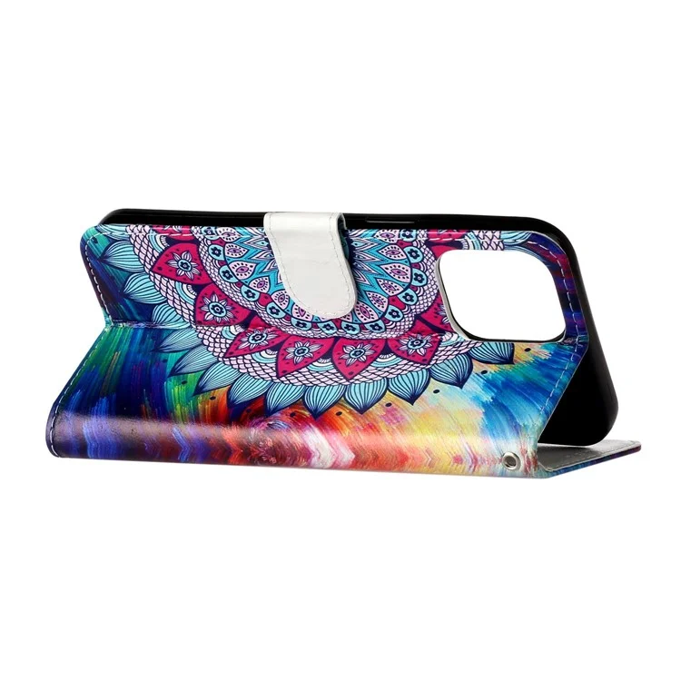 Para iPhone 16 Pro Case Stand Wallet Leather Phone Cover Magnetic Clasp Pattern Printed - Mandala Flower