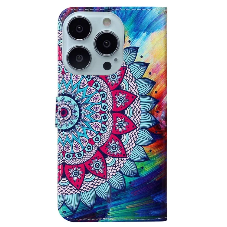 Para iPhone 16 Pro Case Stand Wallet Leather Phone Cover Magnetic Clasp Pattern Printed - Mandala Flower