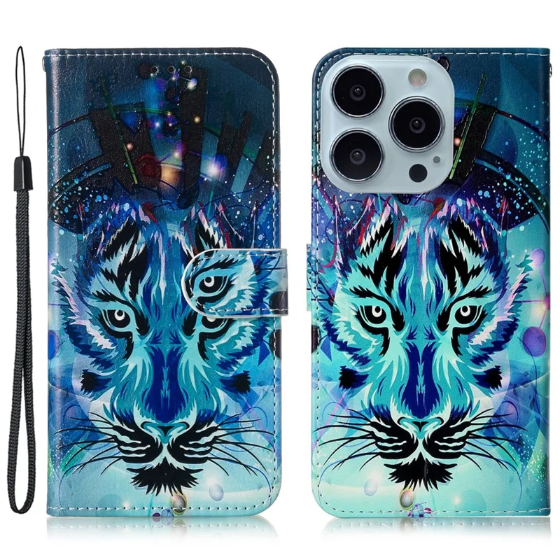 Per iPhone 16 Pro Max Case Pattern Printed Leather Phone Cover con Stand 3 Card Holder - Wolf