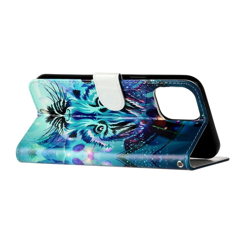 Per iPhone 16 Pro Max Case Pattern Printed Leather Phone Cover con Stand 3 Card Holder - Wolf