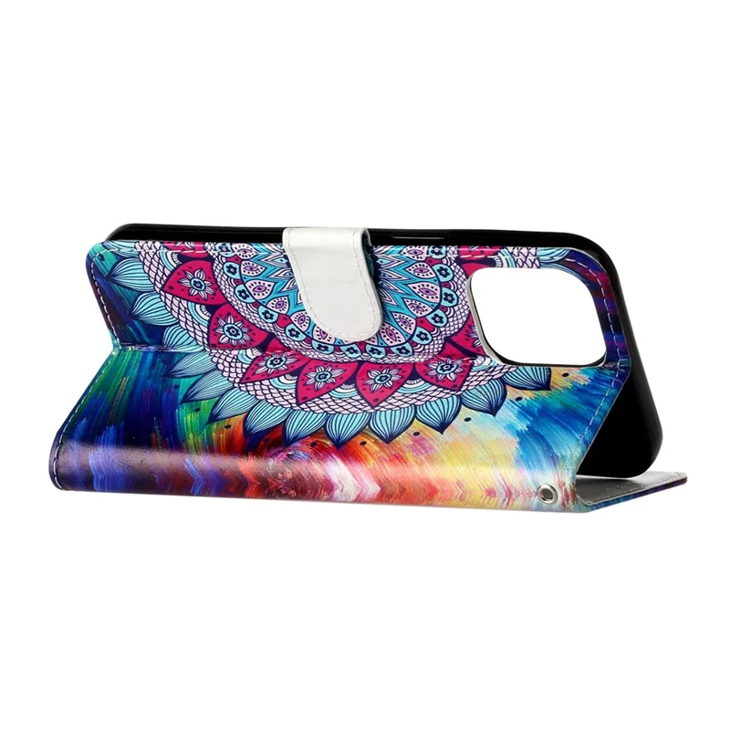 For iPhone 16 Pro Max Case Pattern Printed Leather Phone Cover with Stand 3 Card Holder - Mandala Flower