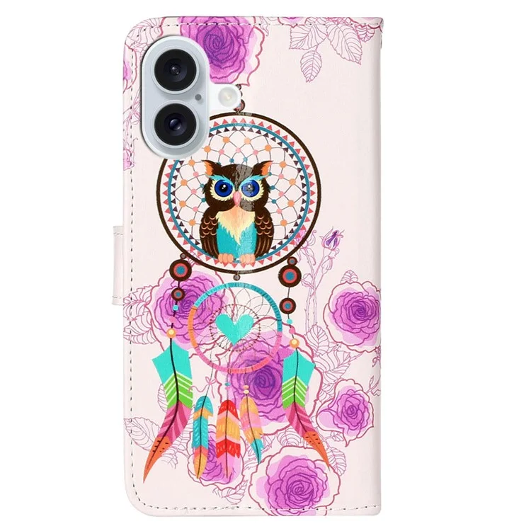 Für iPhone 16 Plus Case Pattern Design Flip Leather Phone Cover mit Gurt - Wind Chime Eule
