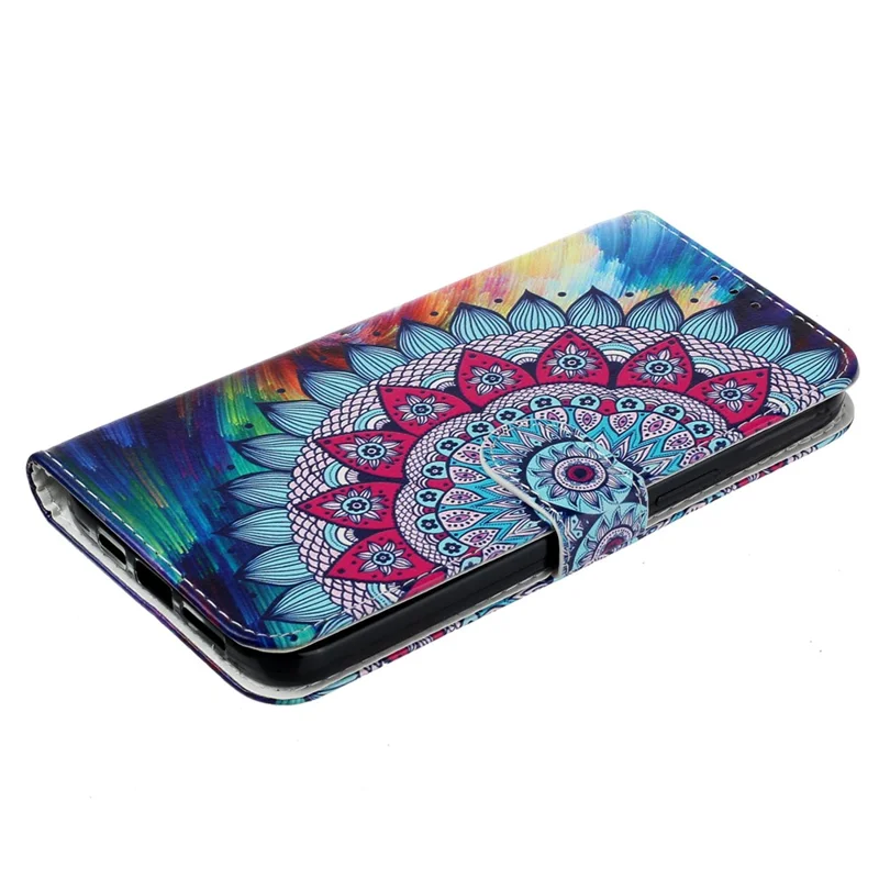 For iPhone 16 Plus Case Pattern Design Flip Leather Phone Cover with Strap - Mandala Flower