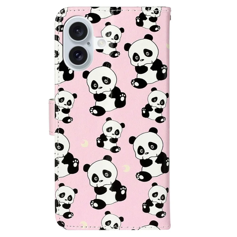 For iPhone 16 Case Leather Card Slot Holder Flip Phone Cover Pattern Printing - Panda