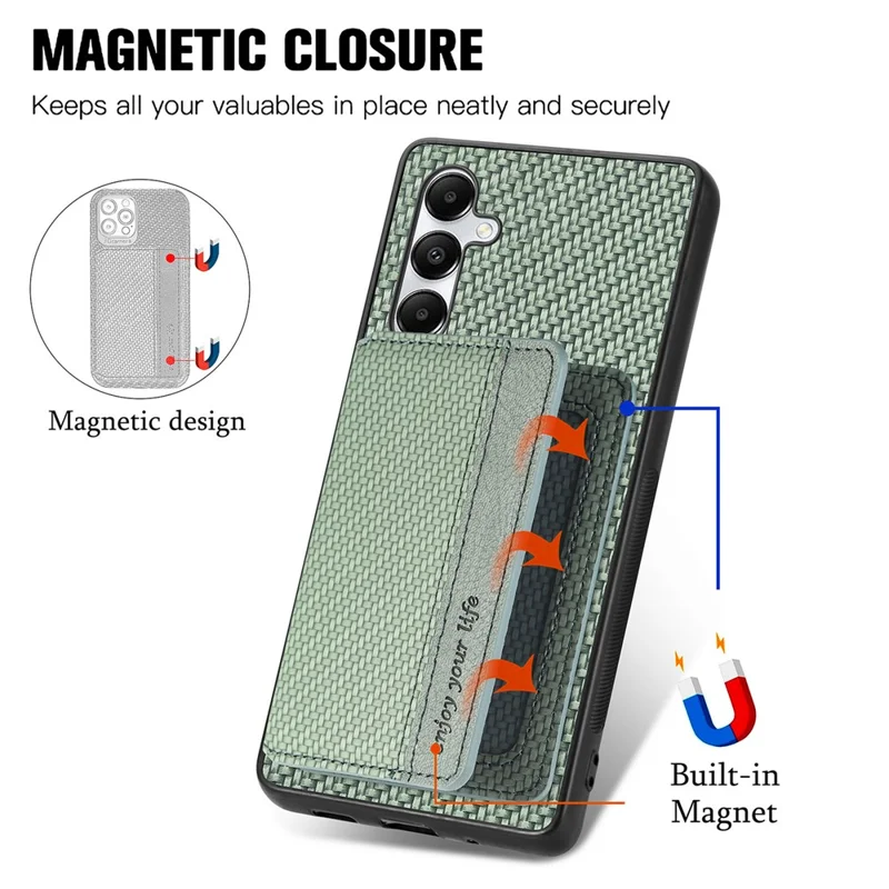 Per Samsung Galaxy A05s 4G Case Card Slots Leather Coated PC+TPU Phone Cover - Verde