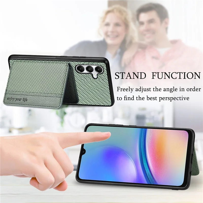 Per Samsung Galaxy A05s 4G Case Card Slots Leather Coated PC+TPU Phone Cover - Verde