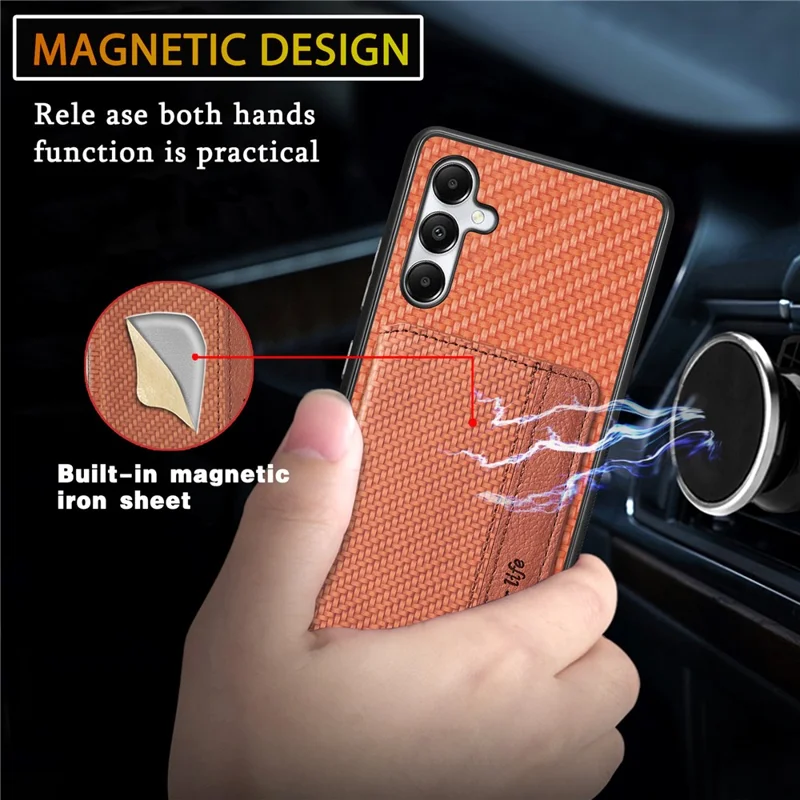 For Samsung Galaxy A05s 4G Case Card Slots Leather Coated PC+TPU Phone Cover - Brown