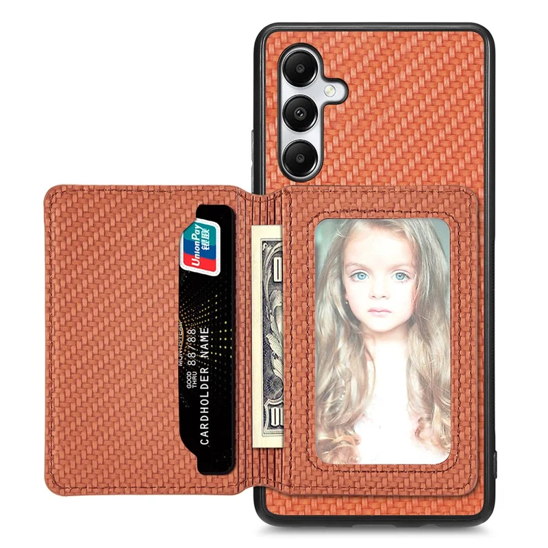 For Samsung Galaxy A05s 4G Case Card Slots Leather Coated PC+TPU Phone Cover - Brown