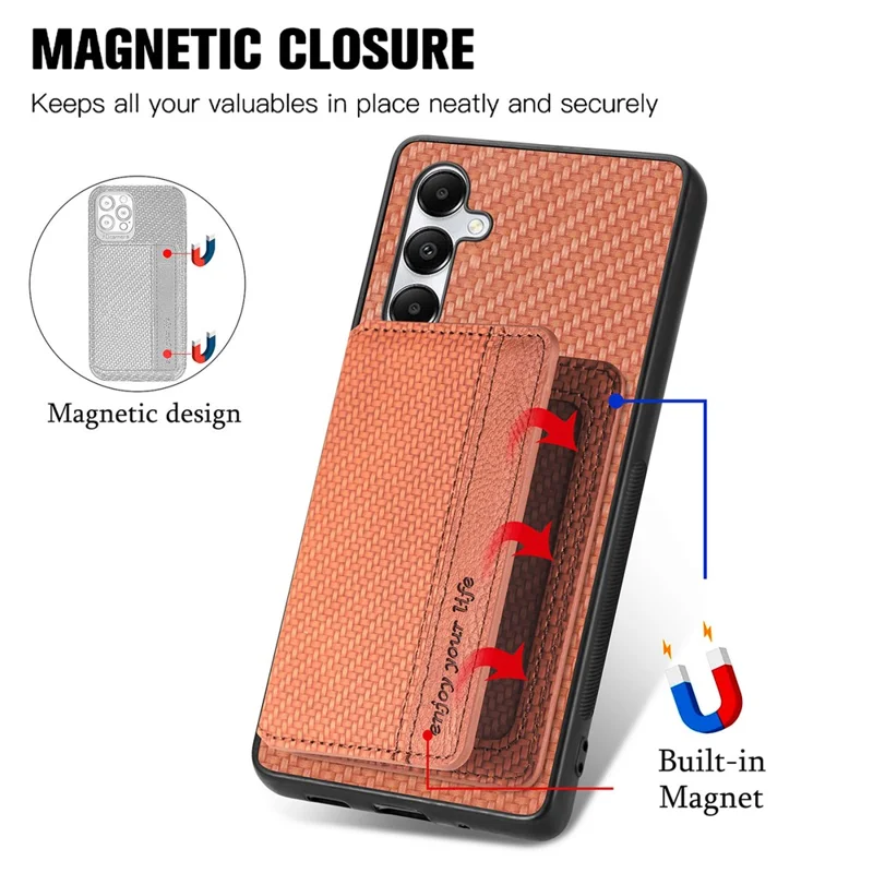 For Samsung Galaxy A05s 4G Case Card Slots Leather Coated PC+TPU Phone Cover - Brown