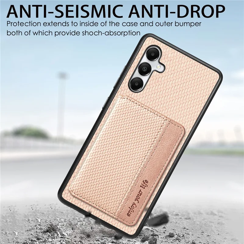 For Samsung Galaxy A05s 4G Case Card Slots Leather Coated PC+TPU Phone Cover - Brown