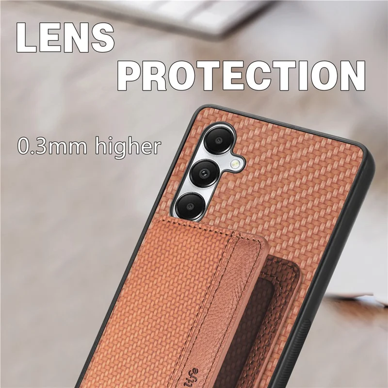 For Samsung Galaxy A05s 4G Case Card Slots Leather Coated PC+TPU Phone Cover - Brown