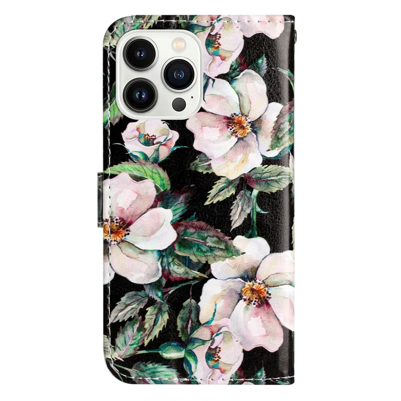 Para iPhone 16 Pro Case Pattern Leather Phone Folio Cover com Slots de Cartão e Suporte de Visualização - Magnólia