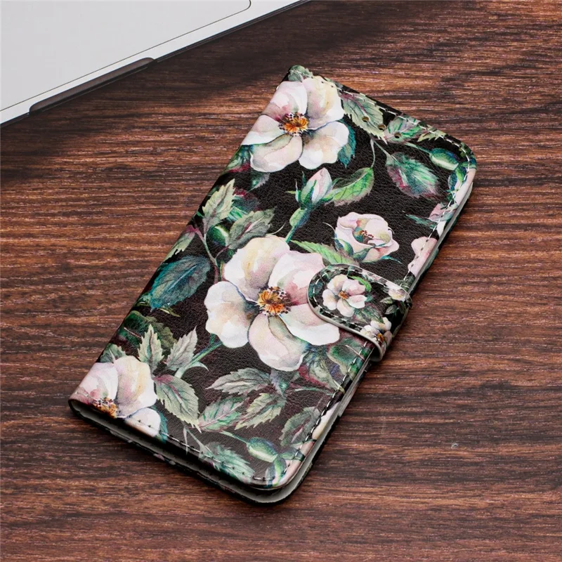 Para iPhone 16 Pro Case Pattern Leather Phone Folio Cover com Slots de Cartão e Suporte de Visualização - Magnólia