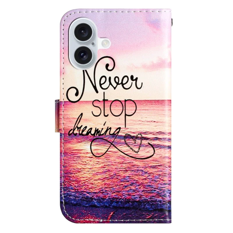 For iPhone 16 Plus Leather Case Pattern Printed Wallet Flip Phone Cover - Never Stop Dreaming
