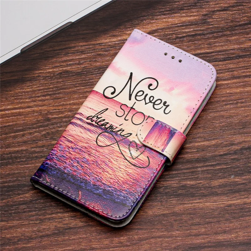 For iPhone 16 Plus Leather Case Pattern Printed Wallet Flip Phone Cover - Never Stop Dreaming