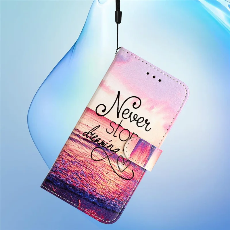 For iPhone 16 Plus Leather Case Pattern Printed Wallet Flip Phone Cover - Never Stop Dreaming