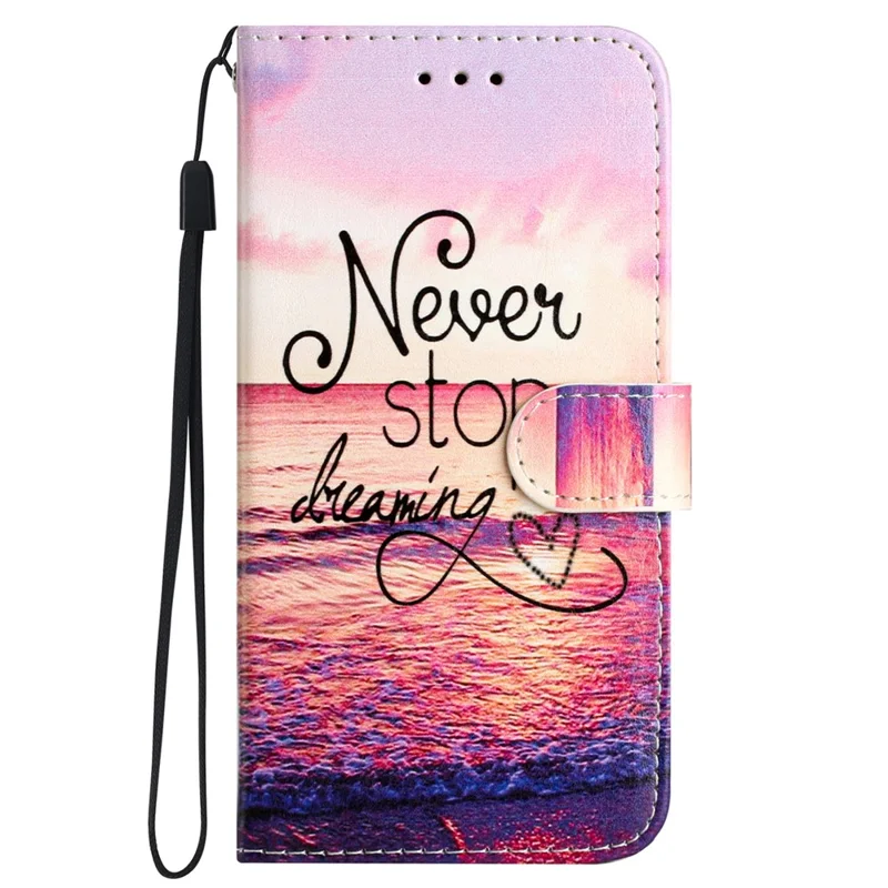 For iPhone 16 Plus Leather Case Pattern Printed Wallet Flip Phone Cover - Never Stop Dreaming