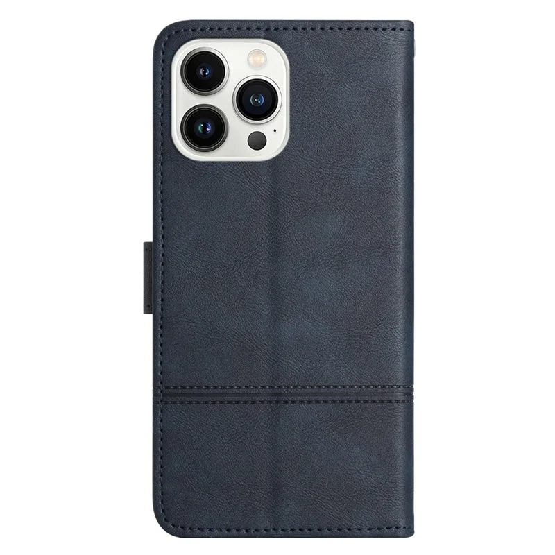 Per iPhone 16 Pro Case Viewing Stand PU Leather Phone Cover Line Imprinted - Blu