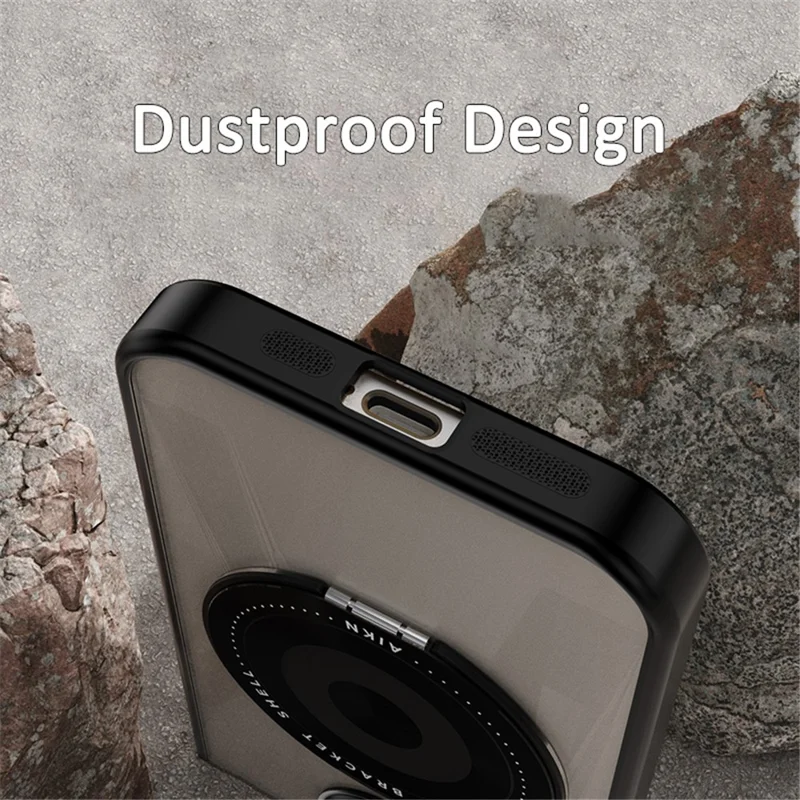 For iPhone 15 Pro Max Magnetic Case PC+TPU Phone Cover Rotating Metal Kicktand, Lens Protector - Blue