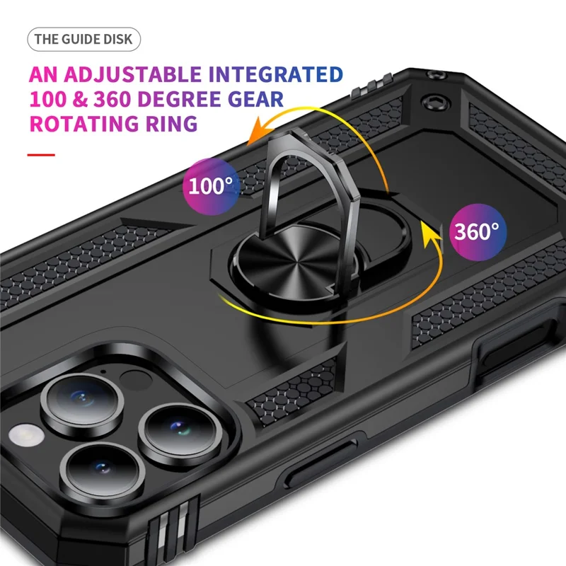 For iPhone 16 Pro Max Case PC+TPU Kickstand Anti-Drop Phone Cover - Black