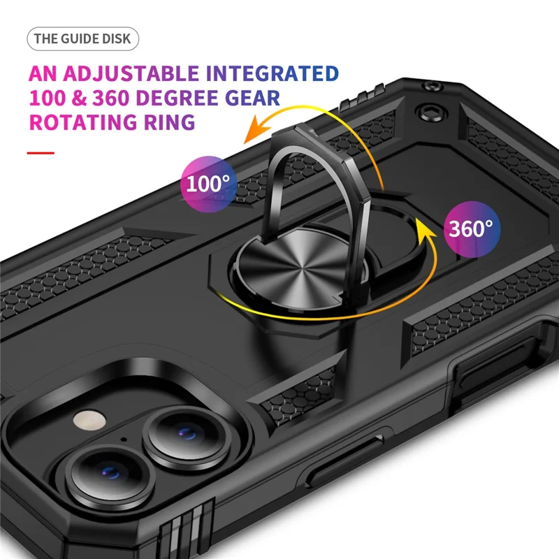 For iPhone 16 Plus Case PC+TPU Dual Layer Protection Kickstand Phone Cover - Black