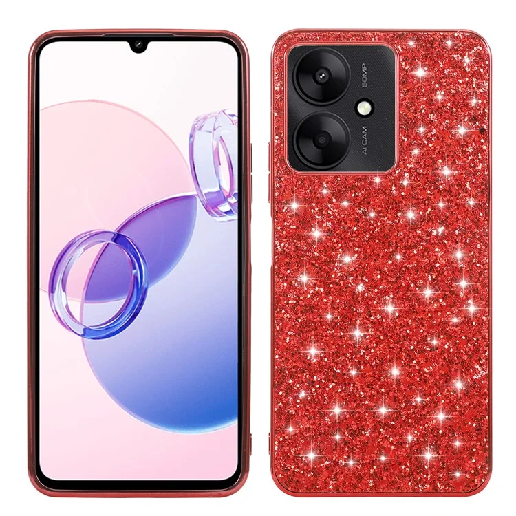 For Xiaomi Redmi 13C 4G / 5G / 13R 5G / Poco C65 4G / M6 5G Case TPU + PC Glitter Phone Cover - Red
