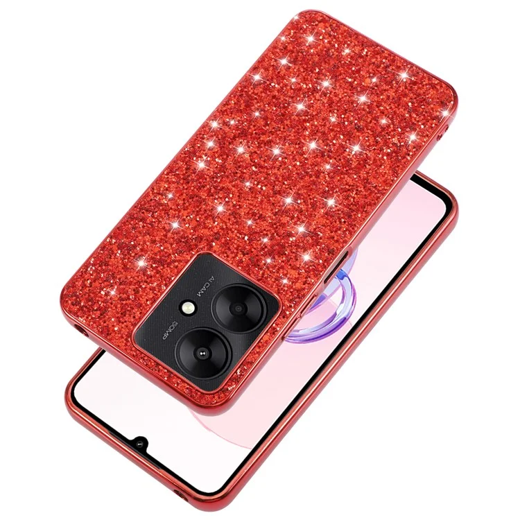 For Xiaomi Redmi 13C 4G / 5G / 13R 5G / Poco C65 4G / M6 5G Case TPU + PC Glitter Phone Cover - Red