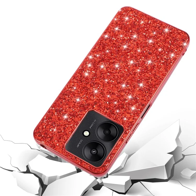 For Xiaomi Redmi 13C 4G / 5G / 13R 5G / Poco C65 4G / M6 5G Case TPU + PC Glitter Phone Cover - Red