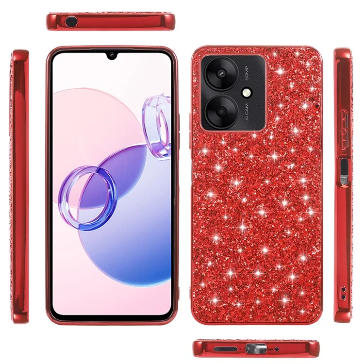 For Xiaomi Redmi 13C 4G / 5G / 13R 5G / Poco C65 4G / M6 5G Case TPU + PC Glitter Phone Cover - Red