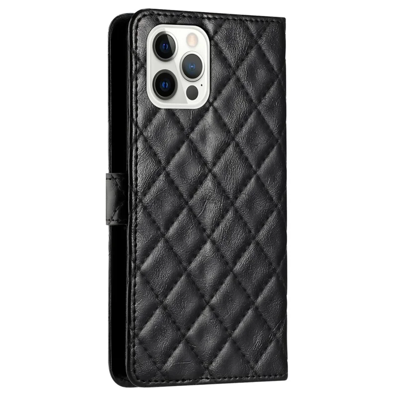 For iPhone 16 Pro Max Case Classic Rhombus Pattern Leather Phone Cover - Black