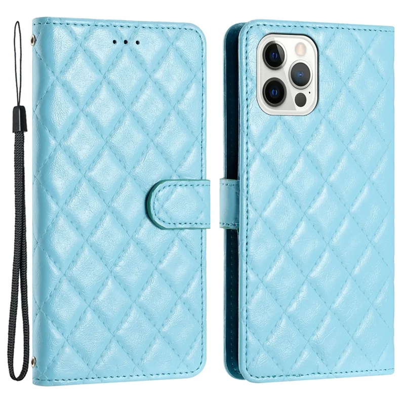 Per iPhone 16 Pro Case Rhombus PU Leather Flip Phone Cover Card Slots - Blu