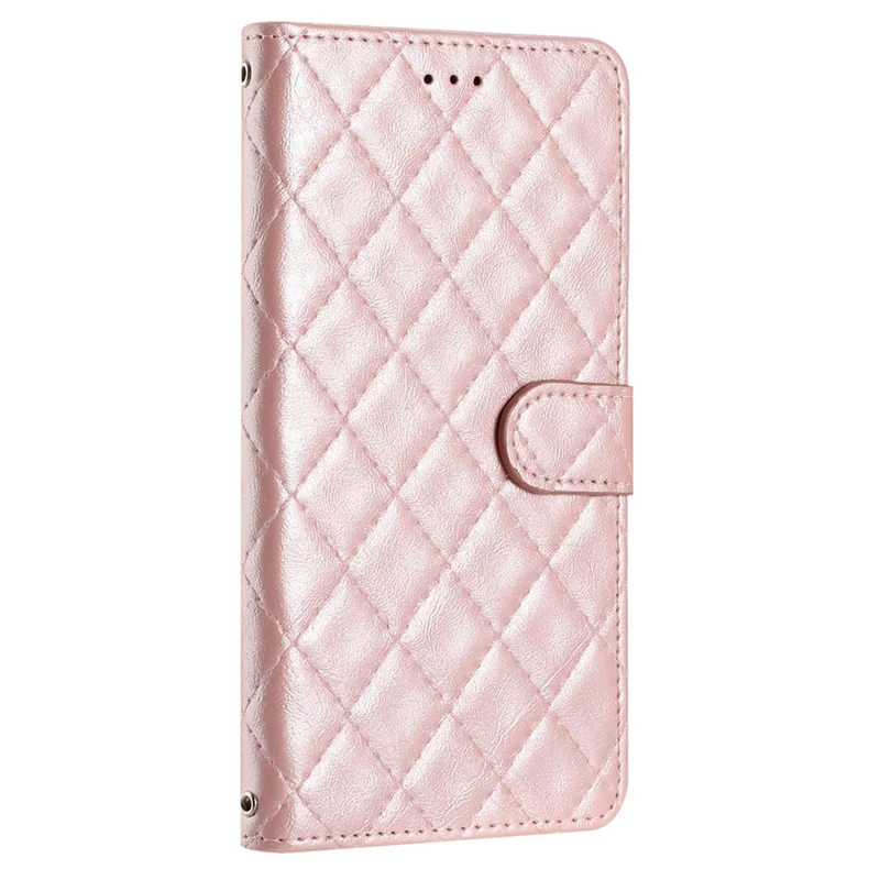 Para iPhone 16 Plus Case Padrão de Losango Capa de Telefone de Couro PU com Suporte para Cartão - Rose Gold