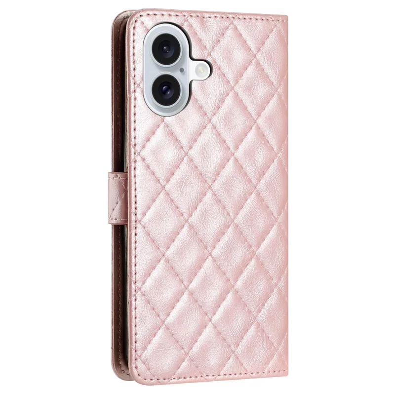 Para iPhone 16 Plus Case Padrão de Losango Capa de Telefone de Couro PU com Suporte para Cartão - Rose Gold