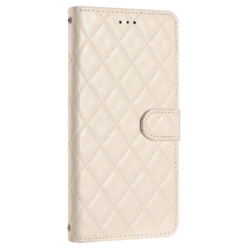 For iPhone 16 Plus Case Rhombus Pattern PU Leather Phone Cover with Card Holder - Beige