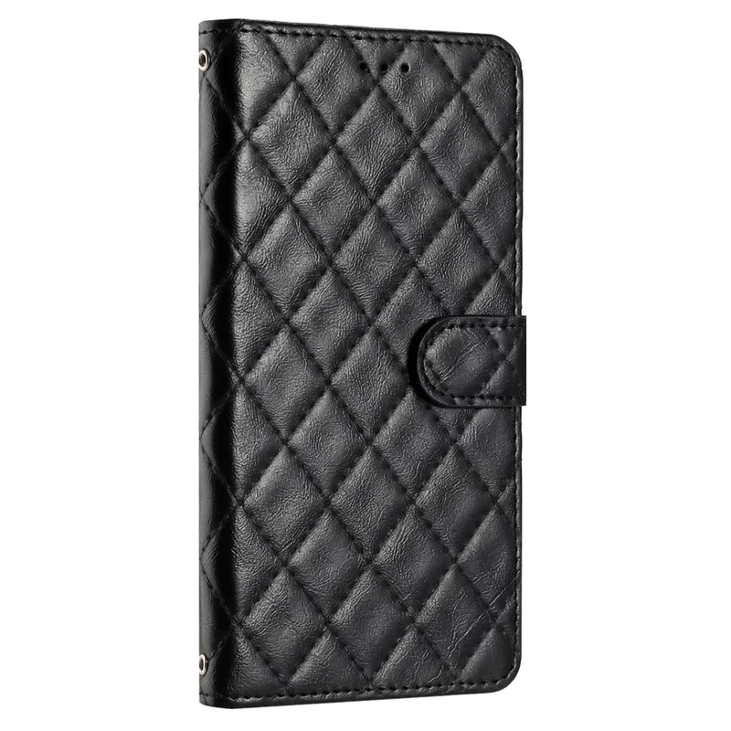 Capa para iPhone 16 Rhombus Flip Folio Leather Cell Phone Cover - Preto