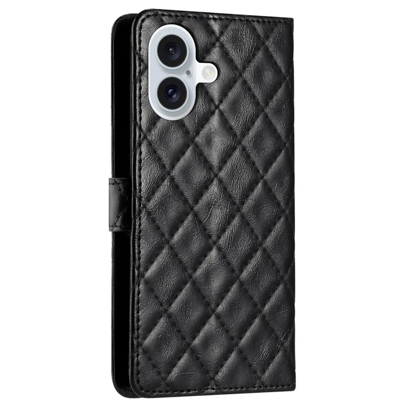 Capa para iPhone 16 Rhombus Flip Folio Leather Cell Phone Cover - Preto