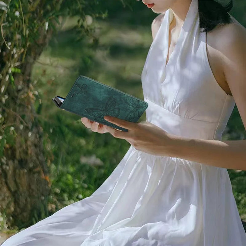 For iPhone 16 Pro Case Wallet Butterfly PU Leather Phone Cover Stand Card Holder - Green