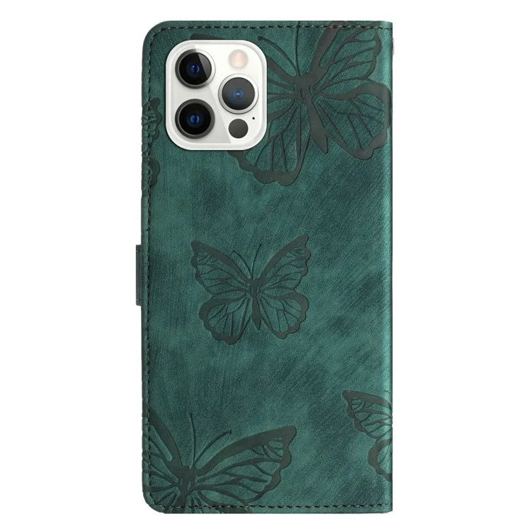 Para iPhone 16 Pro Max Capa Impresso Borboleta Couro PU Flip Phone Cover Skin-Touch - Verde