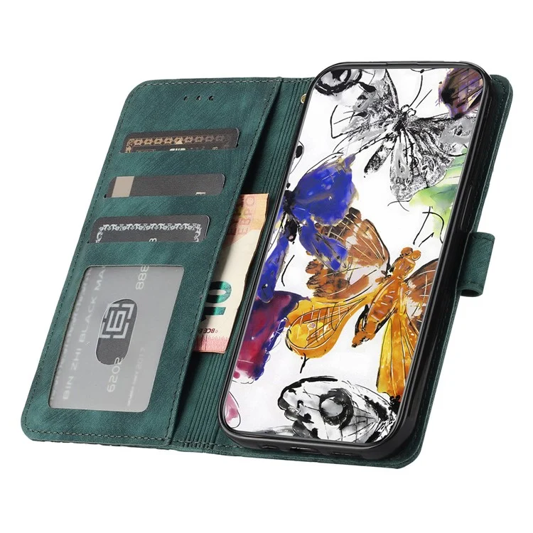 Für iPhone 16 Case PU Leder Haut Feeling Butterfly Wallet Phone Cover - Grün