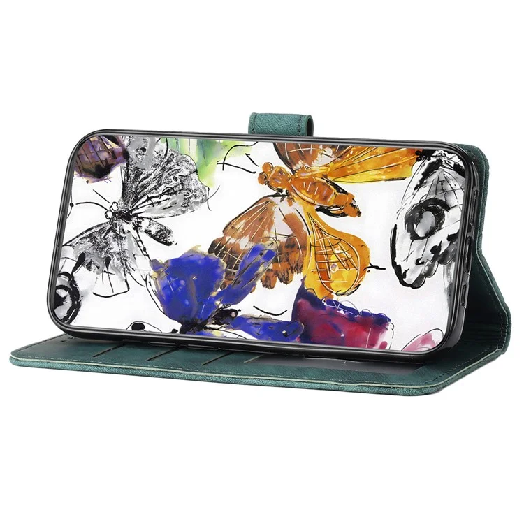 Für iPhone 16 Case PU Leder Haut Feeling Butterfly Wallet Phone Cover - Grün